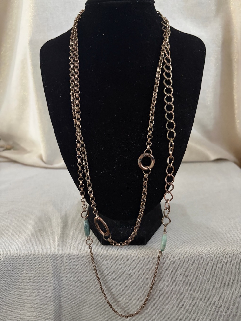 Multi-Chain Gold Tone Necklace with Green Accent Beads